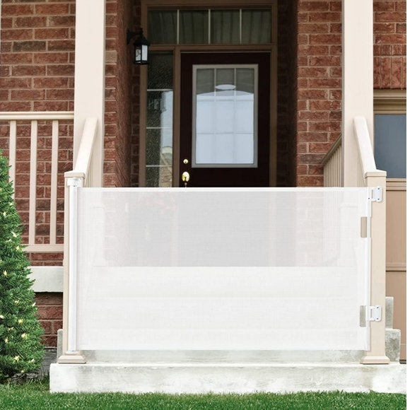 Retractable Baby Gates 33" X 55" for Stairs, Pets White Mesh Expandable … - Picture 7 of 14
